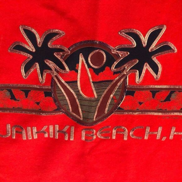 Vintage Waikiki Beach Hawaii HI Sweatshirt Size Medium VTG Red Color Stitched - Picture 3 of 6